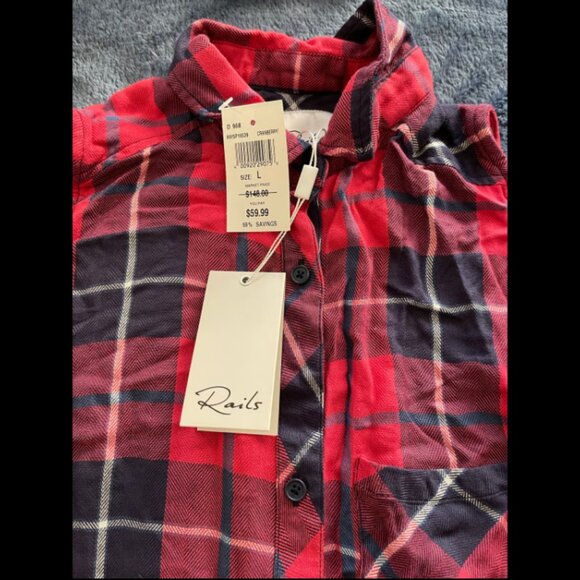 NWT NEW Rails Red Button Up Plaid Long Sleeveless Shirt Dress w/ slits LARGE - Picture 6 of 10